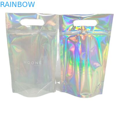 Transparent Plastic Holographic Bags Cosmetic Aluminum Foil Mylar Bags With Zipper Handle