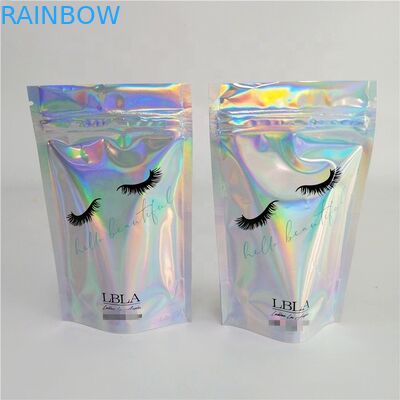 Transparent Plastic Holographic Bags Cosmetic Aluminum Foil Mylar Bags With Zipper Handle