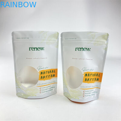 Biodegradable PLA Clear Window Stand Up Pouch 100g 250g 500g For Cashew Peanut Snack
