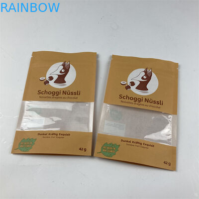 Recycled Customized Resealable Stand Up Pouches Pet Food Brown Kraft Paper Bags