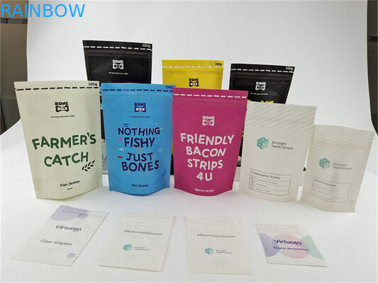 Reusable Colorful Bio Kraft Paper Custom Printed Bag Pet Food Stand Up Pouch