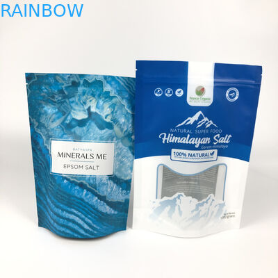 Printed Reusable Packaged Pouches For Bath Soak Stand Up Aluminum Zipper Matte Blue Mylar