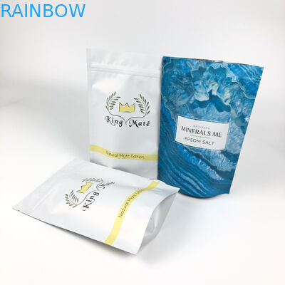 Printed Reusable Packaged Pouches For Bath Soak Stand Up Aluminum Zipper Matte Blue Mylar