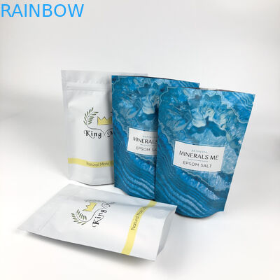 Printed Reusable Packaged Pouches For Bath Soak Stand Up Aluminum Zipper Matte Blue Mylar