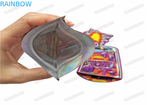 3.5g 7g 14g 28g Holographic Die Cut Irregular Shaped Packaging Zipper Smell Proof food Packaging