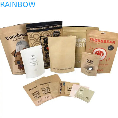 Customized Heat Sealable Kraft Paper Pouches for Edible Products Resealable Zipper Stand Up Pouches for Pet Food Bag