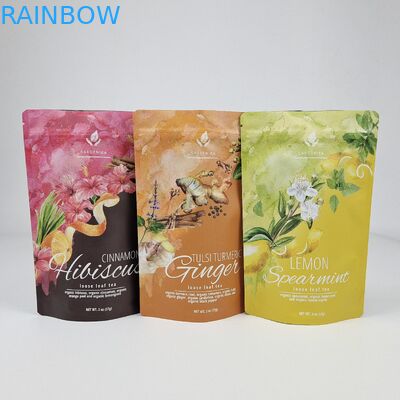 Custom Printed Matte Yellow Stand Up Pouch Aluminum Foil Mylar Bag Tea Food Packaging Plastic Bags With Ziplock