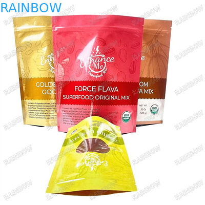 Food Grade Plastic Bags With Tear Notches For Nutrient Packaging Matte Laminated Three Side Sealed Pouch With Round Hang