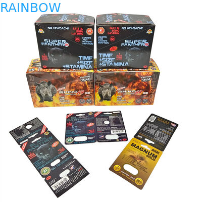 Hot Sale Rhino Pills Honey Seal Pure Aluminum Foil Laminated Sachets Bottle 3D Effect Card Display Box Packaging