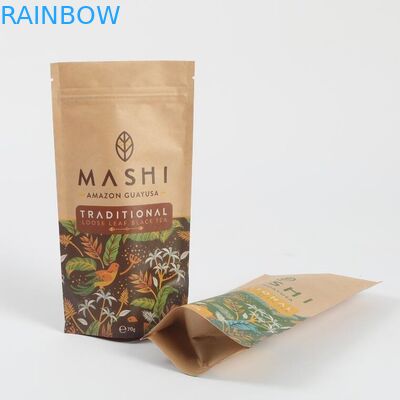 Custom Biodegradable Kraft Paper Stand Up Zip Lock Packaging Bags For Tea And Coffee Powder
