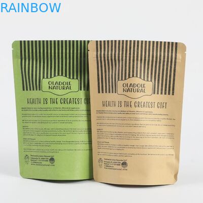 Custom Biodegradable Kraft Paper Stand Up Zip Lock Packaging Bags For Tea And Coffee Powder