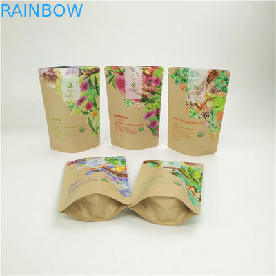 Custom Eco Friendly Kraft Paper Tea Powder Nuts Pet Food Biodegradable Zipper Mylar Paper Packaging Bag