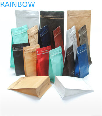 Printed Kraft Paper Packaging Bags Flat Bottom Coffee Pouches With Degassing Valve