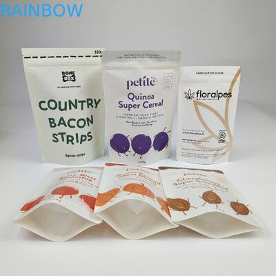 Wholesale Standing Packaging Custom White Doypack Kraft Paper Pouch Bag For Food Nuts Snack Packaging