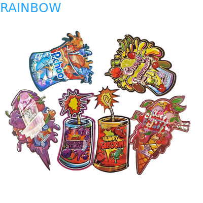 Custom 3.5g Holographic Die Cut Mylar Bags Irregular Shaped Packaging Zipper Smell Proof Die Cut Plastic Packaging Bag