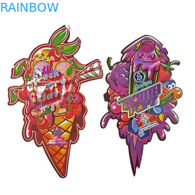 Shape Mylar Bags With Custom Logo Printed Irregular Holograph Ziplock Smell Proof 3.5g 7g 14g 28g Snack Pouches