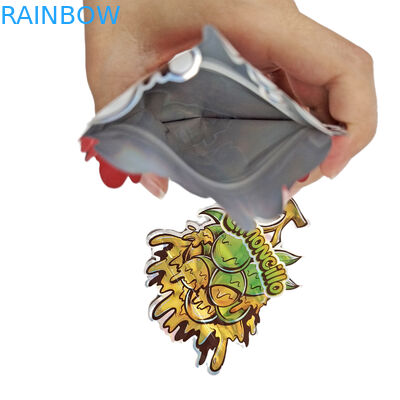 Shape Mylar Bags With Custom Logo Printed Irregular Holograph Ziplock Smell Proof 3.5g 7g 14g 28g Snack Pouches