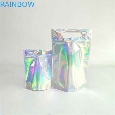 Customized Logo Zip Lock  Bags Flat Holographic Film Mini Mylar Three Side Seal