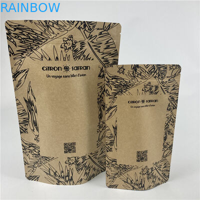 Promotional Stand Up Pouch Food Grade Heat Seal Printed Biodegradable Custom Food Kraft Paper Bag With Zipper