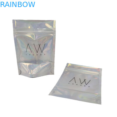Custom Holographic Aluminum Foil Clear Front Zipper Mylar Bags Smell Proof Resealable Plastic Packaging Bag