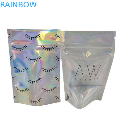 Custom Holographic Aluminum Foil Clear Front Zipper Mylar Bags Smell Proof Resealable Plastic Packaging Bag
