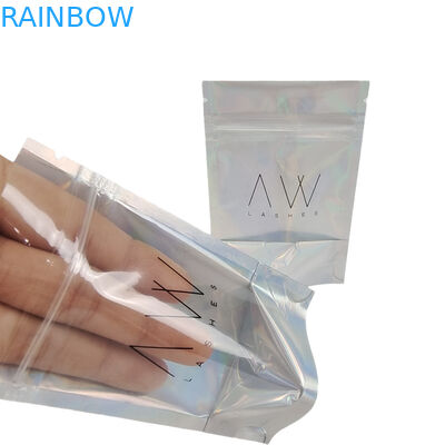 Custom Holographic Aluminum Foil Clear Front Zipper Mylar Bags Smell Proof Resealable Plastic Packaging Bag