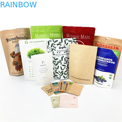 Custom Smell Proof White Kraft Paper Bags for Cookie Nuts Edibles Powder Tea Pet Food Biodegradable Packaging Bag