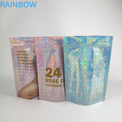 Custom Printed Resealable Zip Lock Stand Up Bag Bath Salt Packaging Pouches Holographic