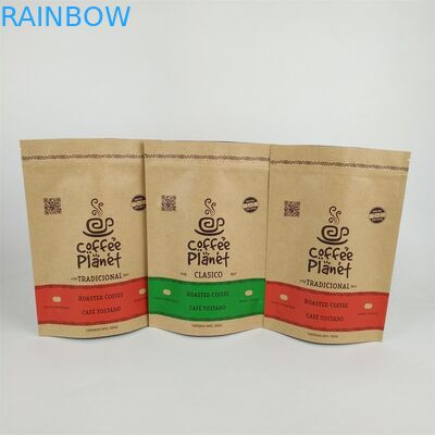 Stand Up Zipper Laminated Kraft Paper Coffee Beans Packing Bags With Degassing Valve