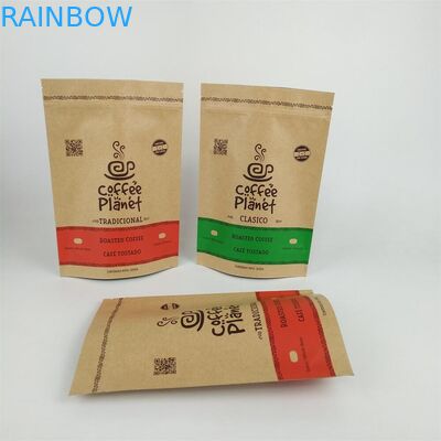 Stand Up Zipper Laminated Kraft Paper Coffee Beans Packing Bags With Degassing Valve