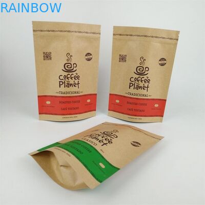 Stand Up Zipper Laminated Kraft Paper Coffee Beans Packing Bags With Degassing Valve