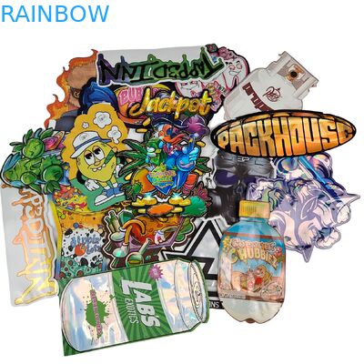 Resealable Zipper Holographic Shape Die Cut Mylar Bags Aluminum Foil Heat Seal Die Cut Irregular Pouch For Mushroom Gummies