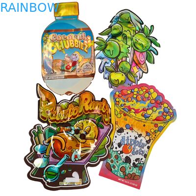Hot Sale Glossy Die Cut Mylar Bag With Zipper Edibles Smell Proof 3.5 7g 14g 28g Mushroom Gummies Custom Printing Plastic Bag