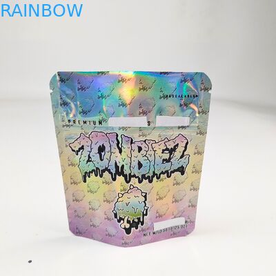 Holographic Mylar Bag Resealable Smell Proof Stand Up Pouch 3.5g/7g/1oz/1lb Gummies Snack Plastic Bag With Zipper