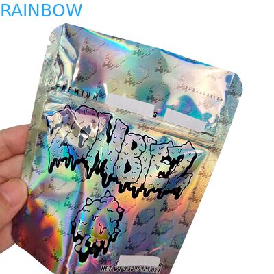 Holographic Mylar Bag Resealable Smell Proof Stand Up Pouch 3.5g/7g/1oz/1lb Gummies Snack Plastic Bag With Zipper