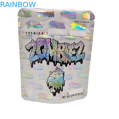 Holographic Mylar Bag Resealable Smell Proof Stand Up Pouch 3.5g/7g/1oz/1lb Gummies Snack Plastic Bag With Zipper