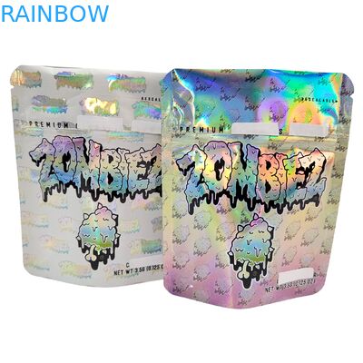 Holographic Mylar Bag Resealable Smell Proof Stand Up Pouch 3.5g/7g/1oz/1lb Gummies Snack Plastic Bag With Zipper