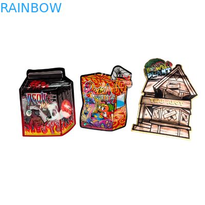 Custom Special Shape Mylar Zipper Bags 3.5g 7g 14g Smell Proof Resealable Holographic Food Grade Packaging