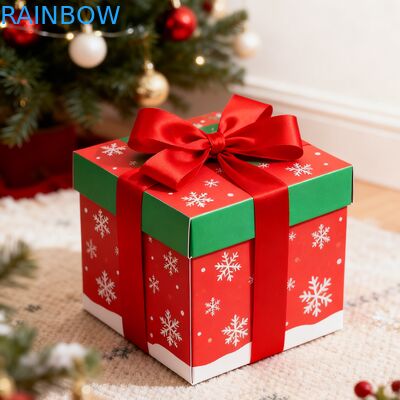 Recyclable Biodegradable Kraft Rectangle Gift Boxes Foldable Lid Ribbon UV Coating Matte Customized Birthday Christmas Gift Box