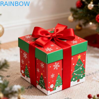 Recyclable Biodegradable Kraft Rectangle Gift Boxes Foldable Lid Ribbon UV Coating Matte Customized Birthday Christmas Gift Box