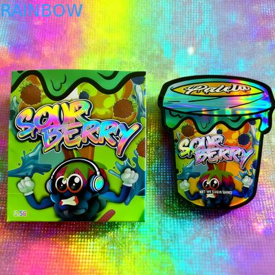  Holographic Box And Bag 3.5 Mylar Packaging Set Resealable 3.5g Edible Mylar Die Cut Bags With Display Cereal Boxes