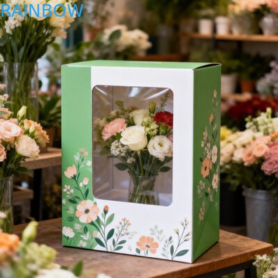 Customized Portable Gift Paper Box With Transparent Windows Party Gift Box Candy Cookie Donuts Box Paper Boxes With Handle