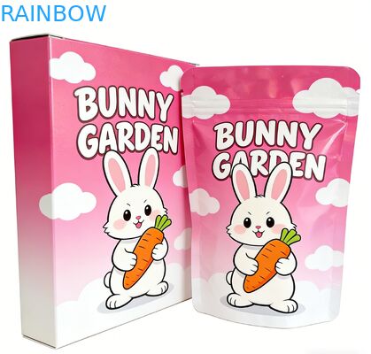 Custom 3.5 Mylar Bag Come With Display Box For Flower Candy Cookie Gummy Packaging Child Resistant 3.5g 7g 14g Die Cut Mylar Bag