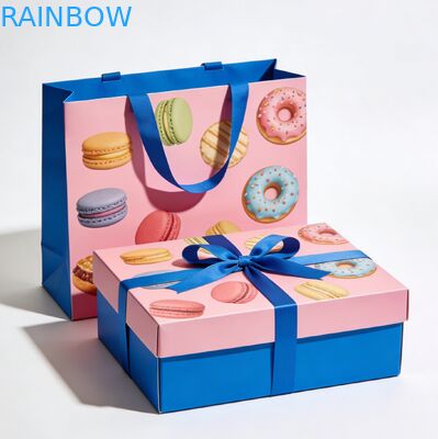 Premium Food Grade Foldable Base and Lid Box for Cake Sushi Macaron Desserts Bakery Gift Box Set With Paper Bag