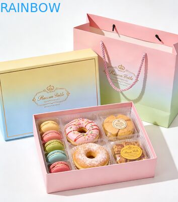 Premium Food Grade Foldable Base and Lid Box for Cake Sushi Macaron Desserts Bakery Gift Box Set With Paper Bag