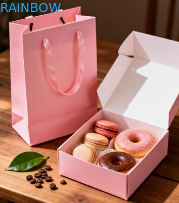 Premium Food Grade Foldable Base and Lid Box for Cake Sushi Macaron Desserts Bakery Gift Box Set With Paper Bag