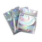 Three Side Seal Flat Pouches Holographic Packaging Noni Bags For Packing Eyeshadow /Beauty Products With Handle