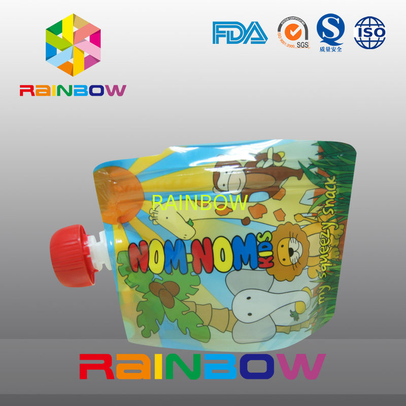Colorfully Printed Zippered Round Spout Pouch Packaging For Juice / Drink
