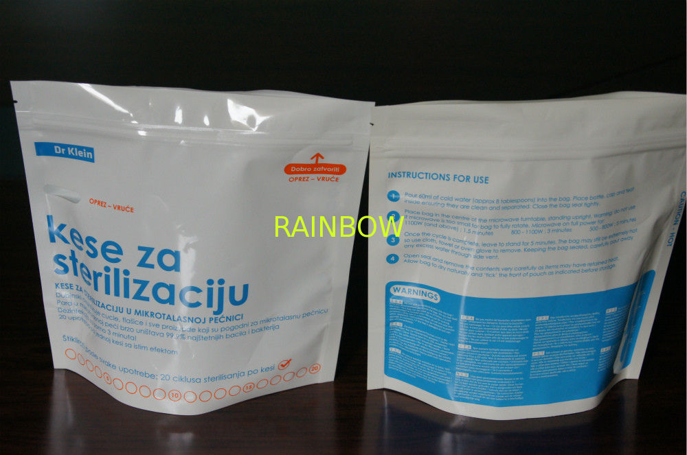Food Grade Laminated Plastic Microwave Steriliser Bags Stand Up With Zipper