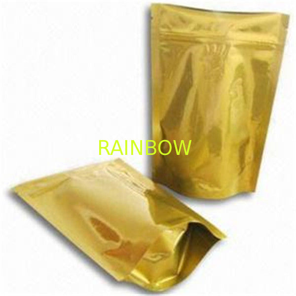 Gold Glossy Plastic Pouches Packaging With Zipper / Gold Printing Packaging Bag